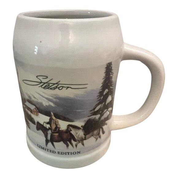 Stetson Limited Edition Winter Cowboy Scene Ceramic Beer Stein Collectible Mug - Picture 1 of 7